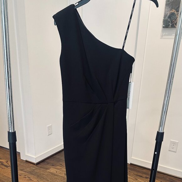 NWT CALVIN KLEIN ONE SHOULDER GRECIAN STYLE GOWN BLACK | SIZE 0 - Picture 7 of 15
